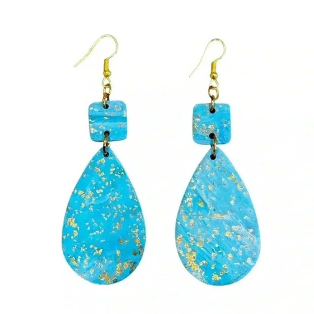 Teal and Gold Metallic Flakes Earrings